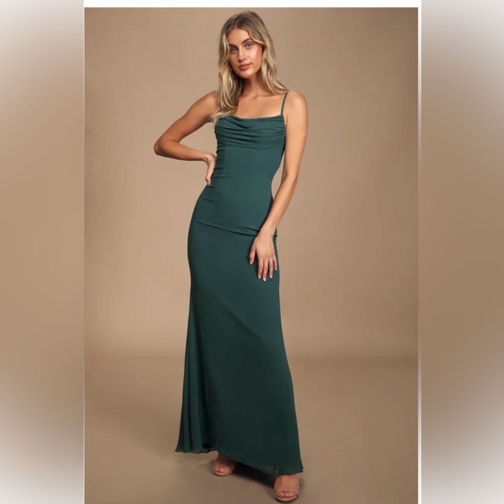 Lulus Captivated Emerald Green Cowl Neck Maxi Dress